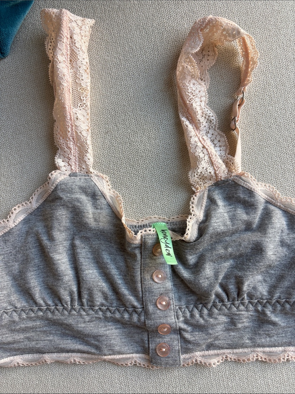 Honeydew Gray  & Blush Lace-Trim Nursing Bralette